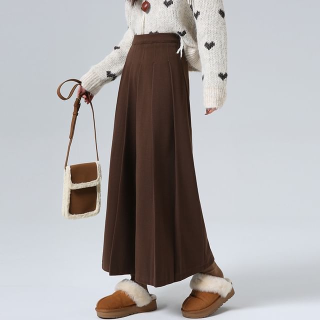 High Waist Plain A-Line Maxi Skirt