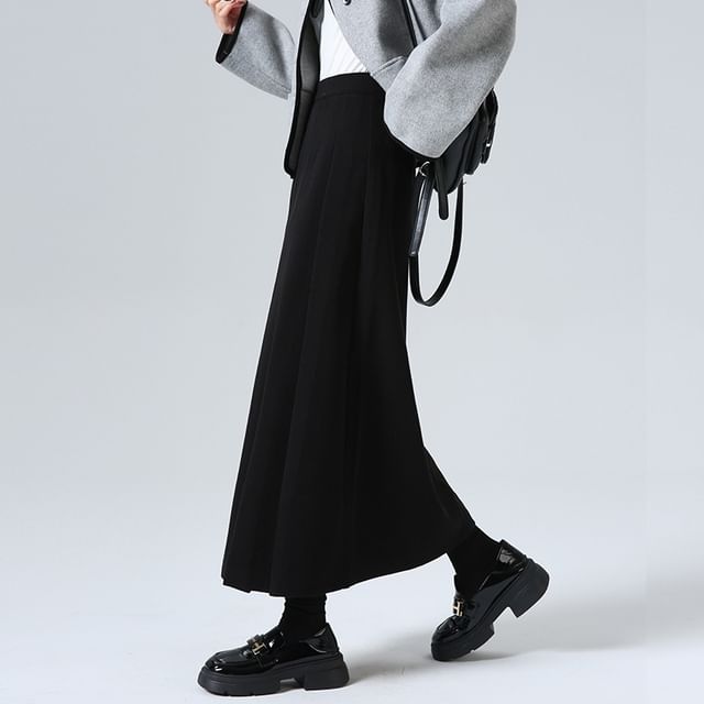 High Waist Plain A-Line Maxi Skirt