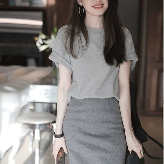 Short-Sleeve Round Neck Tee & High Waist Pencil Mini Skirt Set