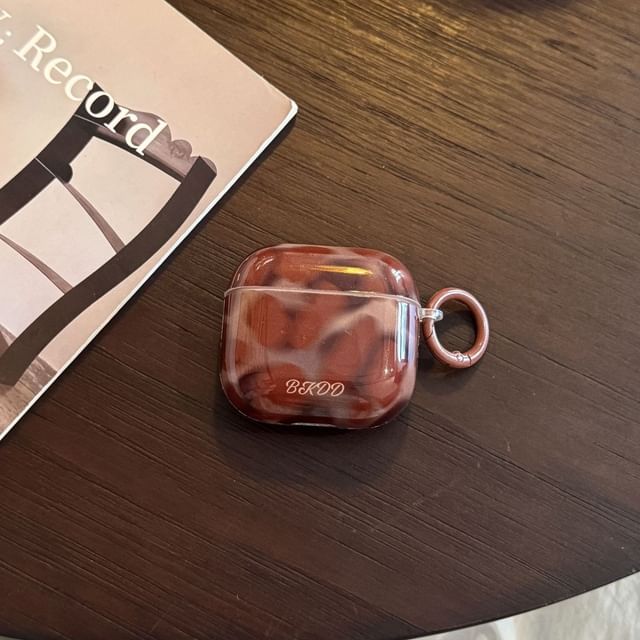 Set: Leopard Print AirPods Earphone Case Skin + Ring Hoop