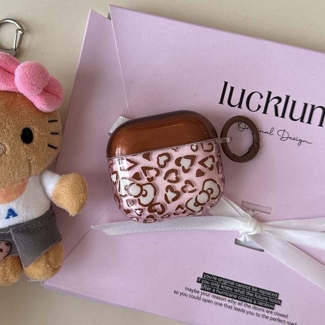 Set: Bow Print AirPods Earphone Case Skin + Ring Hoop