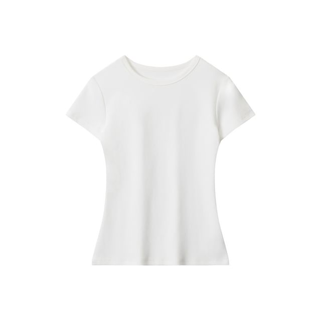 Plain Crewneck Tee with Short Sleeves