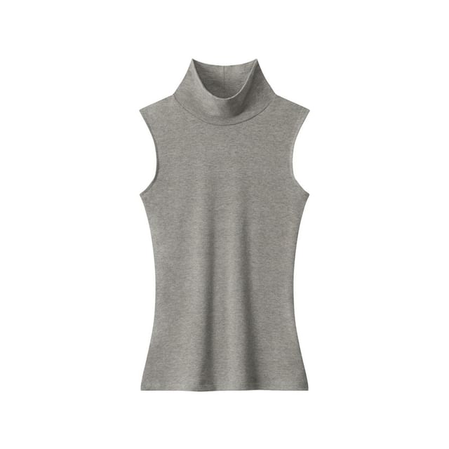 Plain Mock-Neck Sleeveless Tank Top