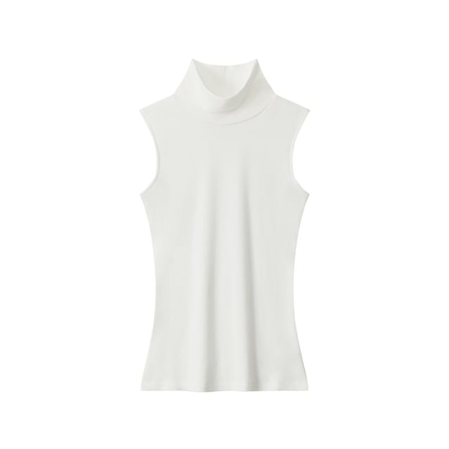 Plain Mock-Neck Sleeveless Tank Top