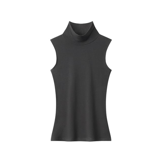 Plain Mock-Neck Sleeveless Tank Top