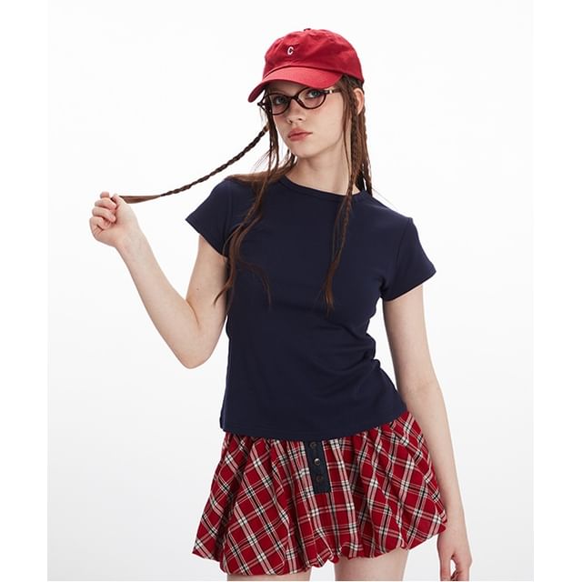 Plain Crewneck Tee with Short Sleeves