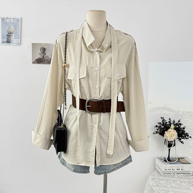 Plain Slim-Fit Shirt, Long-Sleeved