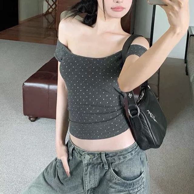 Dotted Off-Shoulder Cropped Top