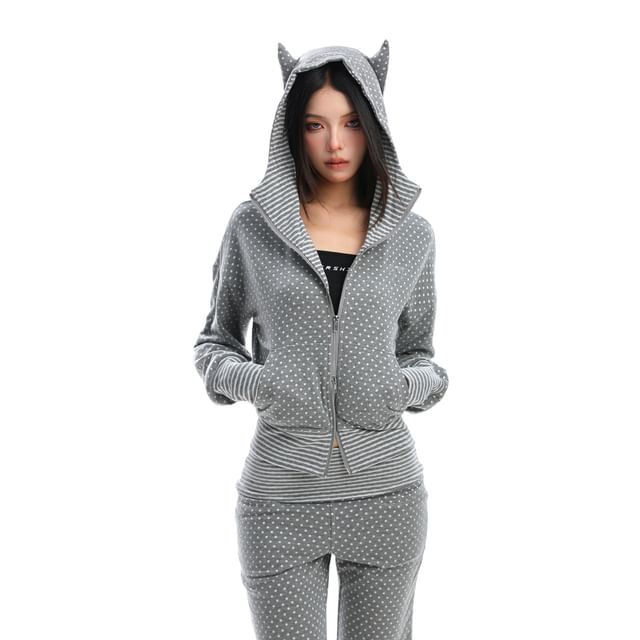Dotted Zip-Up Hoodie