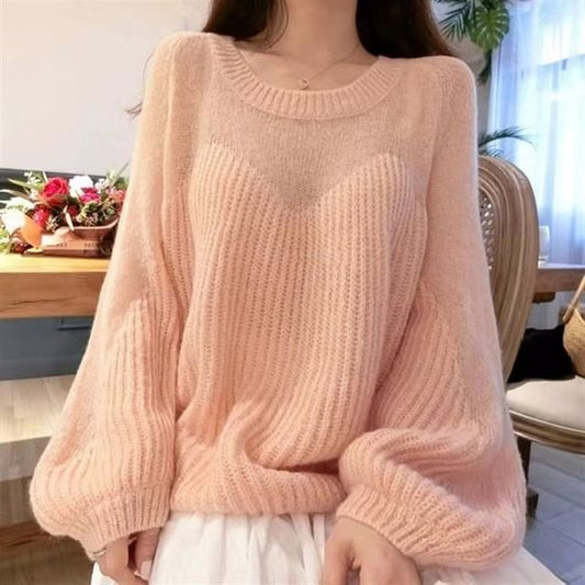 Plain Sheer Panel Crewneck Sweater