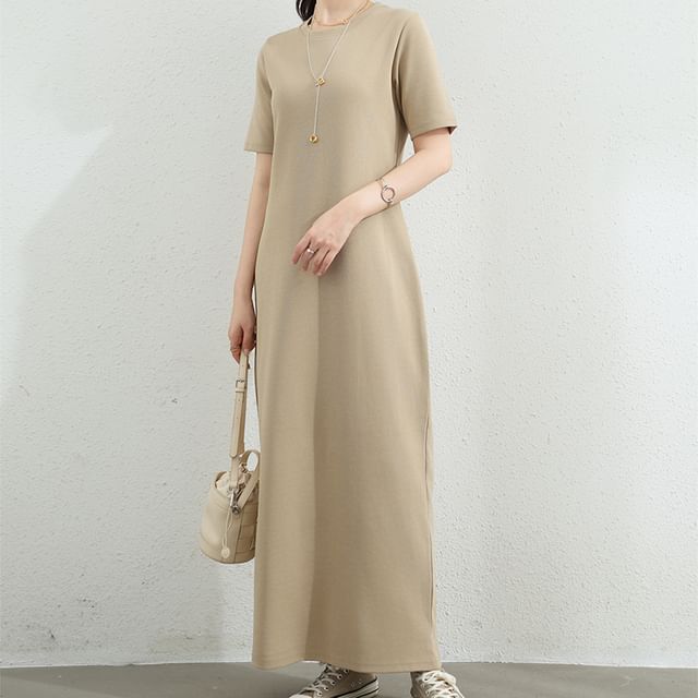 Maternity Short-Sleeve Crewneck Plain Maxi T-Shirt Dress (Various Designs)