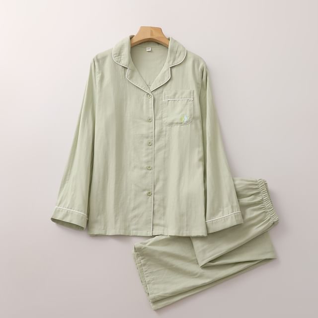 Couple Matching Pajama Set: Long-Sleeve Pocketed Top + Pants