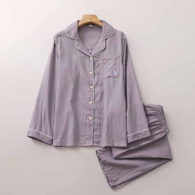 Couple Matching Pajama Set: Long-Sleeve Pocketed Top + Pants