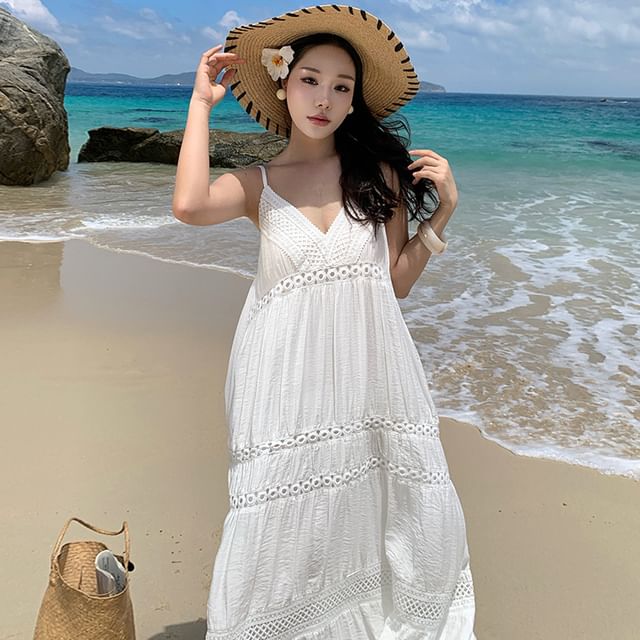 Sleeveless V-Neck Plain Maxi A-Line Dress