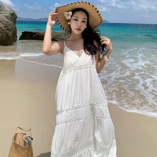 Sleeveless V-Neck Plain Maxi A-Line Dress