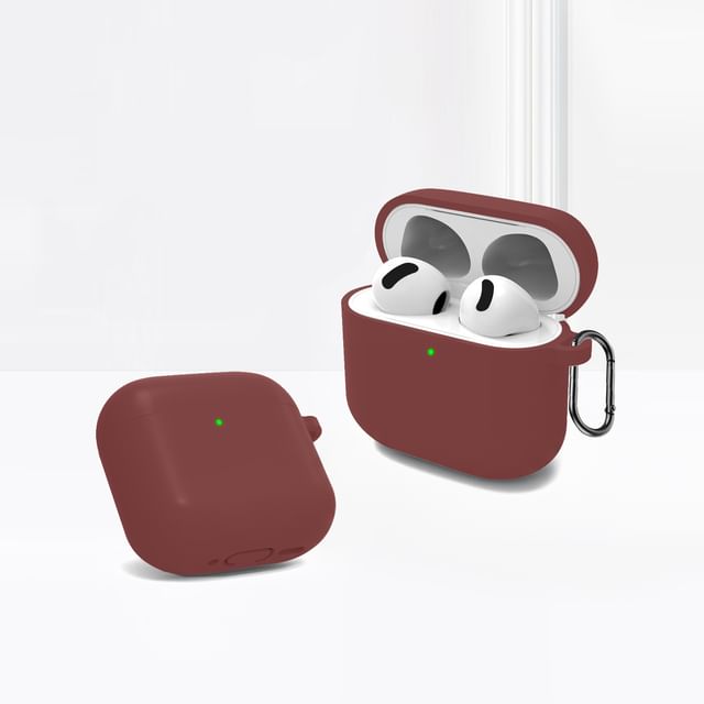 Plain Silicone Apple AirPods Earphone Case Skin with Carabiner Clip