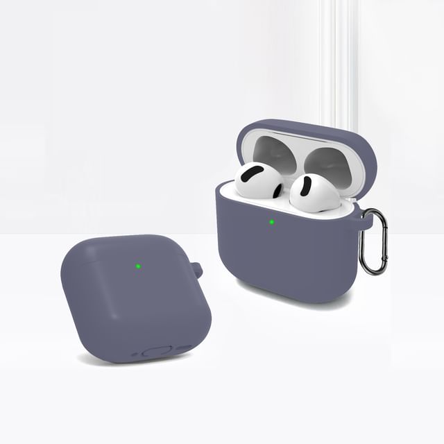 Plain Silicone Apple AirPods Earphone Case Skin with Carabiner Clip
