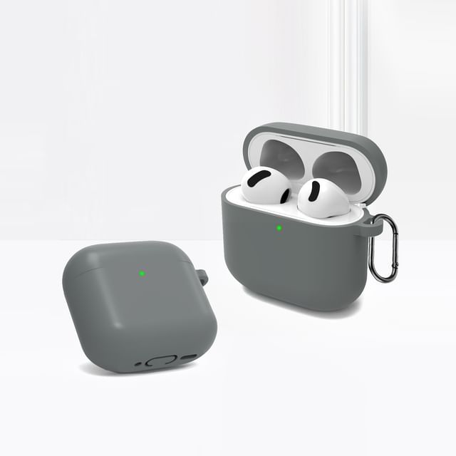 Plain Silicone Apple AirPods Earphone Case Skin with Carabiner Clip