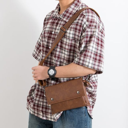 Plain Faux Leather Flap Crossbody Bag