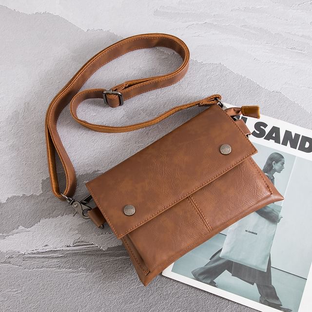 Plain Faux Leather Flap Crossbody Bag