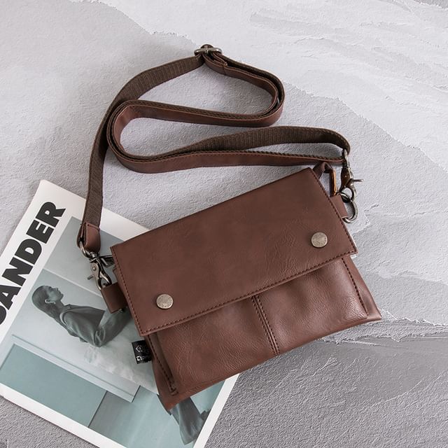 Plain Faux Leather Flap Crossbody Bag