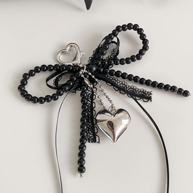Heart Faux Pearl Bow Bag Charm