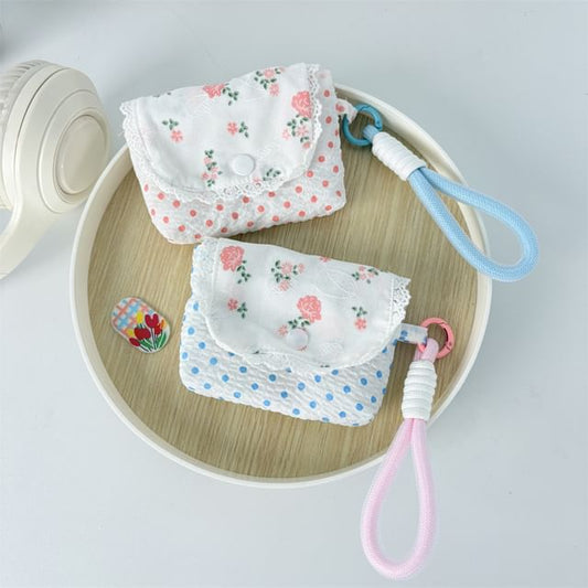 Floral Print Lace Trim Airpod Earphone Case Skin