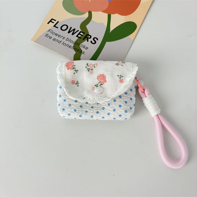 Floral Print Lace Trim Airpod Earphone Case Skin