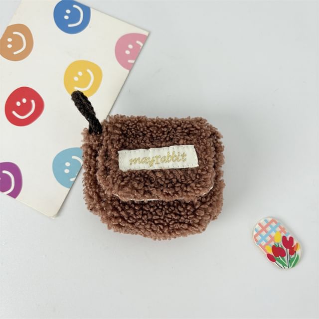 Faux Shearling Label Applique Airpod Earphone Case Skin