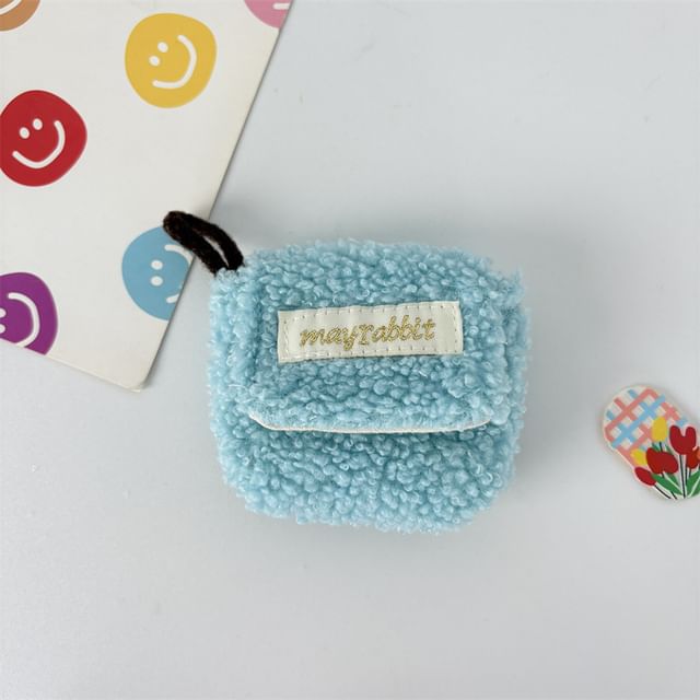 Faux Shearling Label Applique Airpod Earphone Case Skin