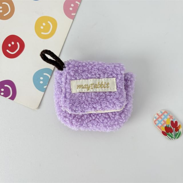 Faux Shearling Label Applique Airpod Earphone Case Skin