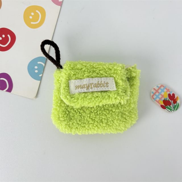 Faux Shearling Label Applique Airpod Earphone Case Skin