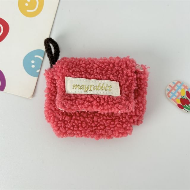 Faux Shearling Label Applique Airpod Earphone Case Skin