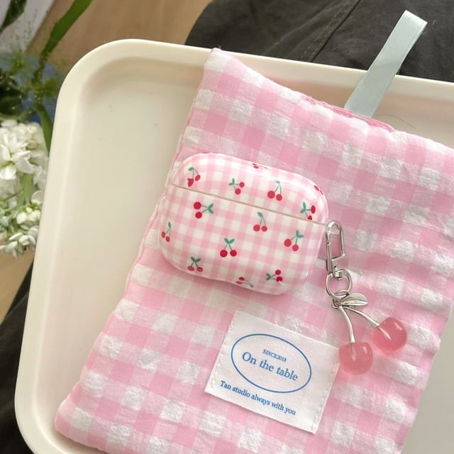 Cherry Plaid Apple AirPods / Pro Earphone Case Skin with Charm