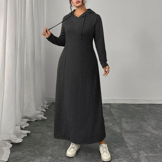 Plain Maxi A-Line Hoodie Dress