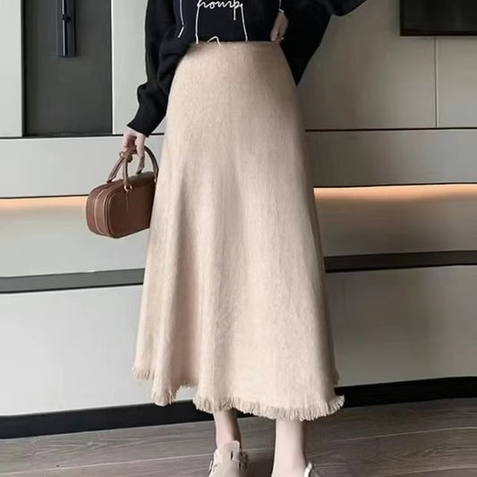 Knit Maxi A-Line Skirt with High Rise