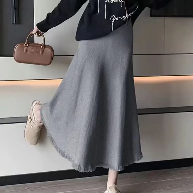 Knit Maxi A-Line Skirt with High Rise