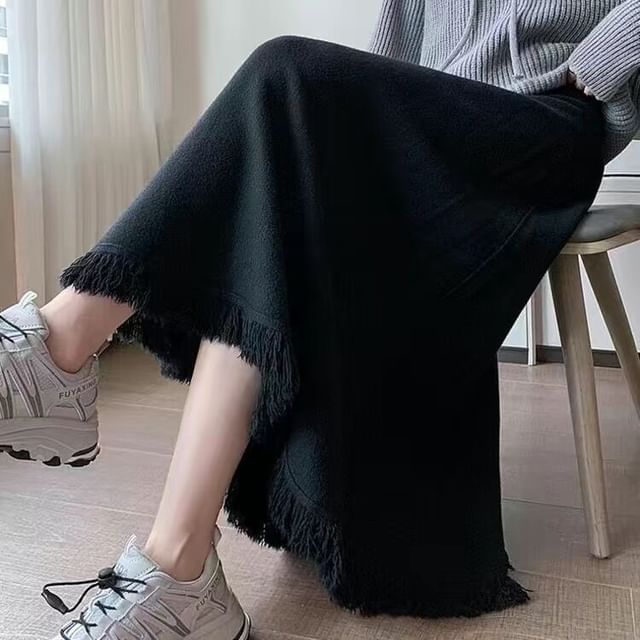 Knit Maxi A-Line Skirt with High Rise