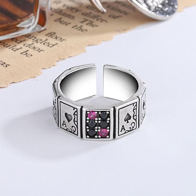 CZ Poker Card Alloy Open Ring
