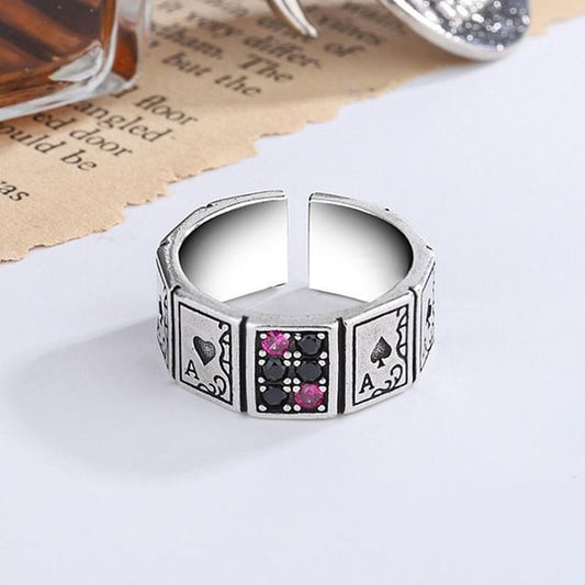 CZ Poker Card Alloy Open Ring