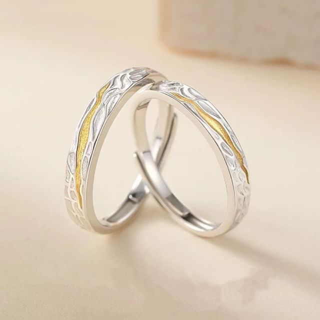 Couple Matching Debossed Alloy Open Ring