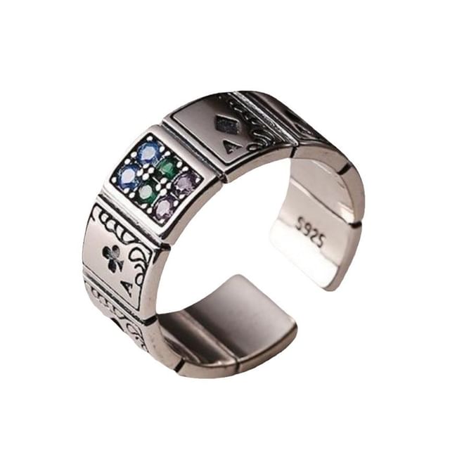 CZ Poker Card Alloy Open Ring