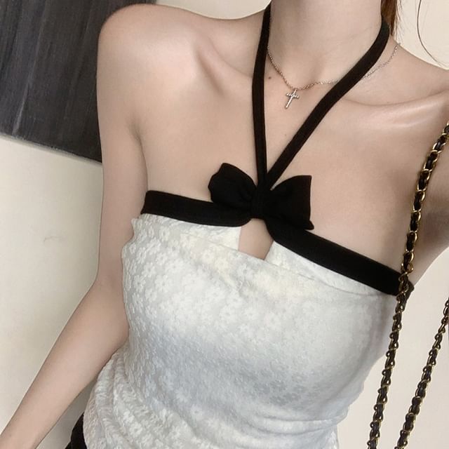 Halter Crop Top & Solid Cardigan Set