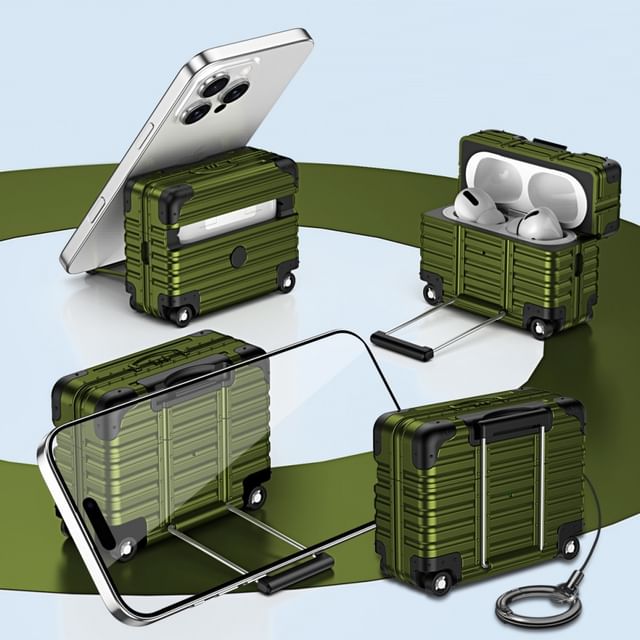 Luggage Apple AirPods / Pro Earphone Case Skin with Phone Stand