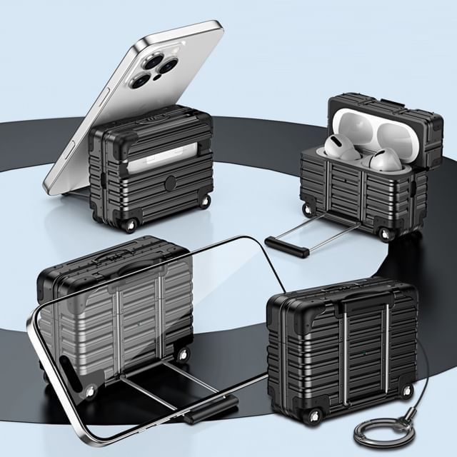 Luggage Apple AirPods / Pro Earphone Case Skin with Phone Stand