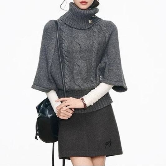 Turtleneck Cable-Knit Sweater & Mini A-Line Skirt