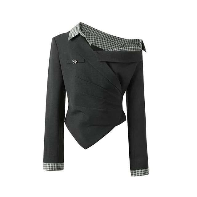 Asymmetric One-Shoulder Blouse with Long Sleeves & High-Waist Baggy Trousers