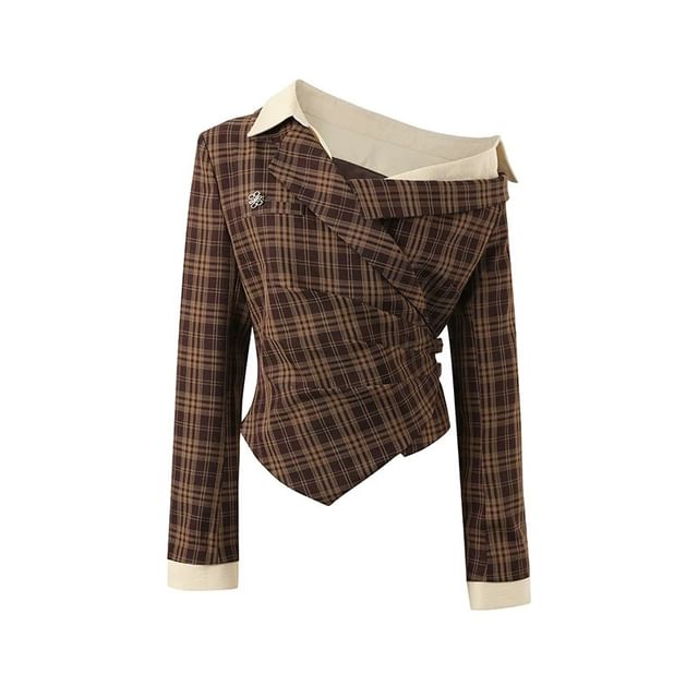 Asymmetric One-Shoulder Blouse with Long Sleeves & High-Waist Baggy Trousers