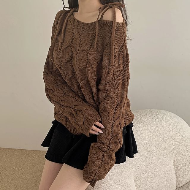 Perforated Solid Knit Top with Boatneck & Long Sleeves