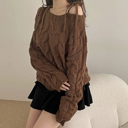 Perforated Solid Knit Top with Boatneck & Long Sleeves